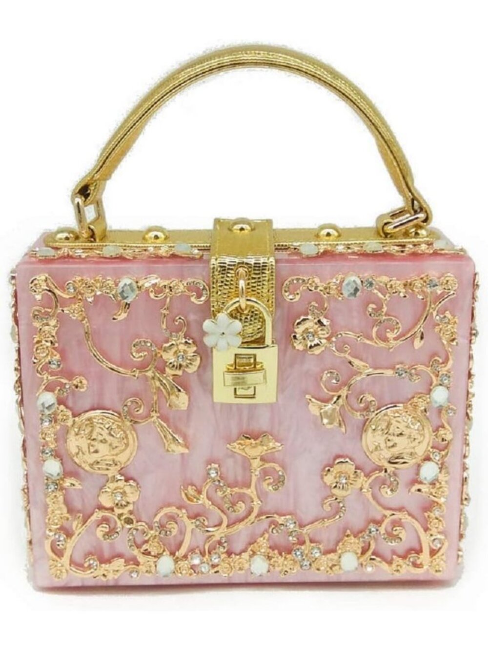 Chic Small Acrylic Shoulder Bag for Women, Rhinestone Flower Crossbody Tote